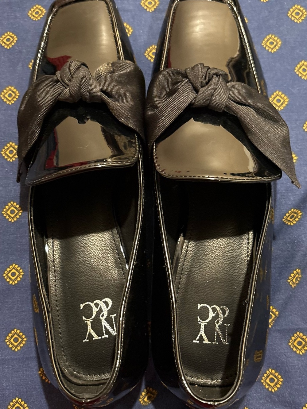 New York & Company Black Patent Loafers with Bow Accent